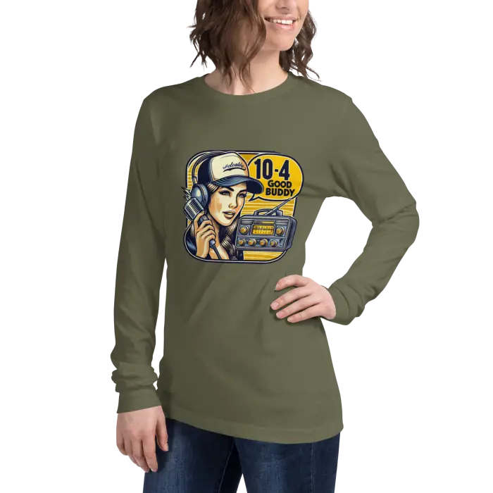 Olive green long-sleeved shirt.