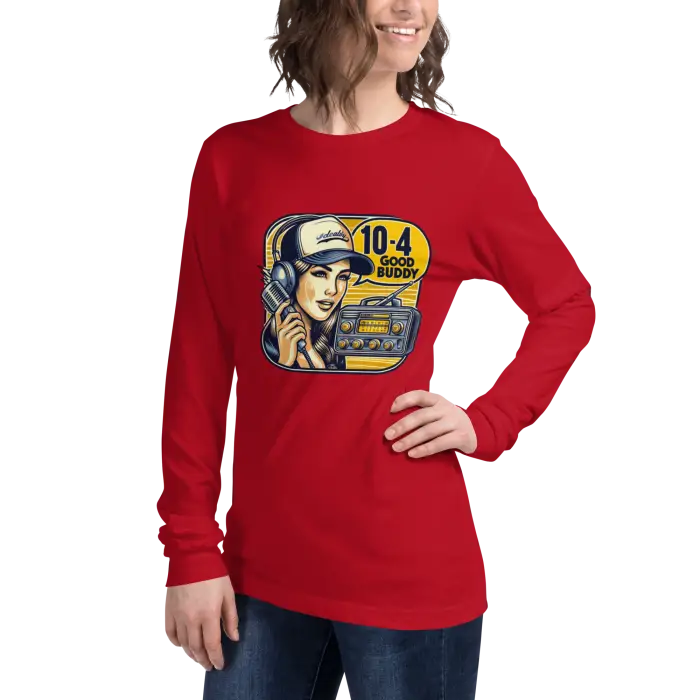 Red long-sleeved shirt.