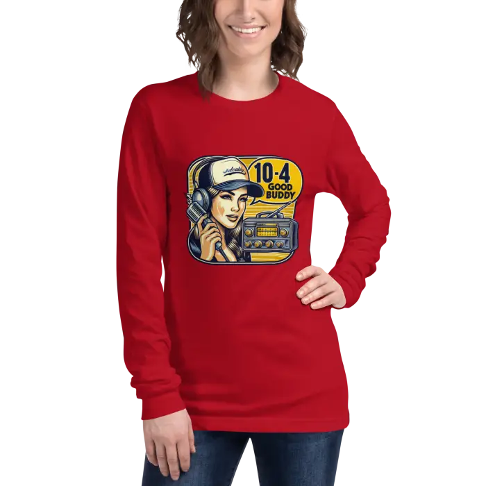 Red long-sleeved shirt.