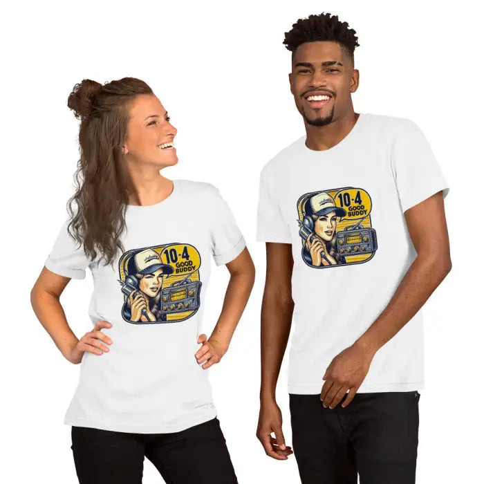 Matching graphic t-shirts.