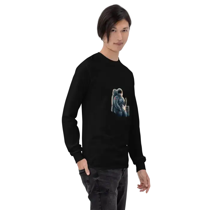 Black sweatshirt with astronaut graphic.