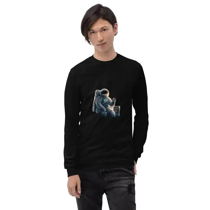 Black long-sleeved shirt with astronaut graphic.
