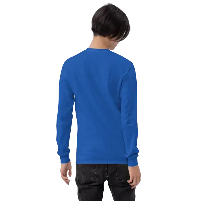 Blue long-sleeved shirt.