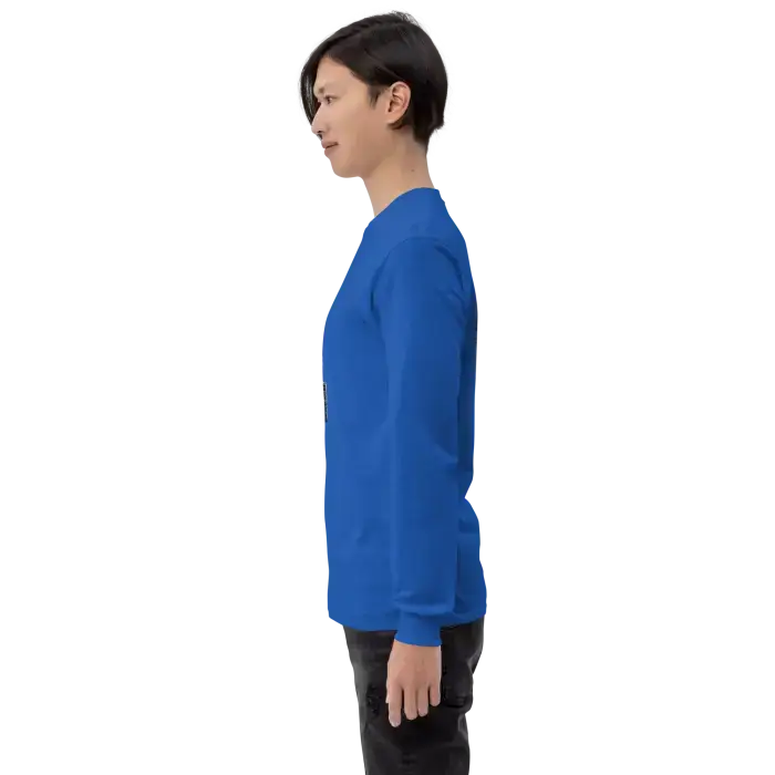 Blue long-sleeved shirt.