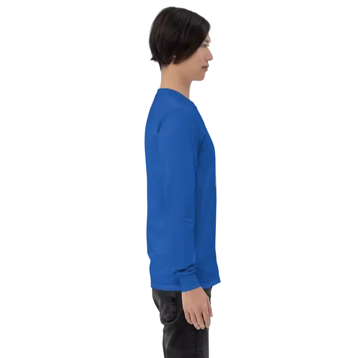 Blue long-sleeved shirt.
