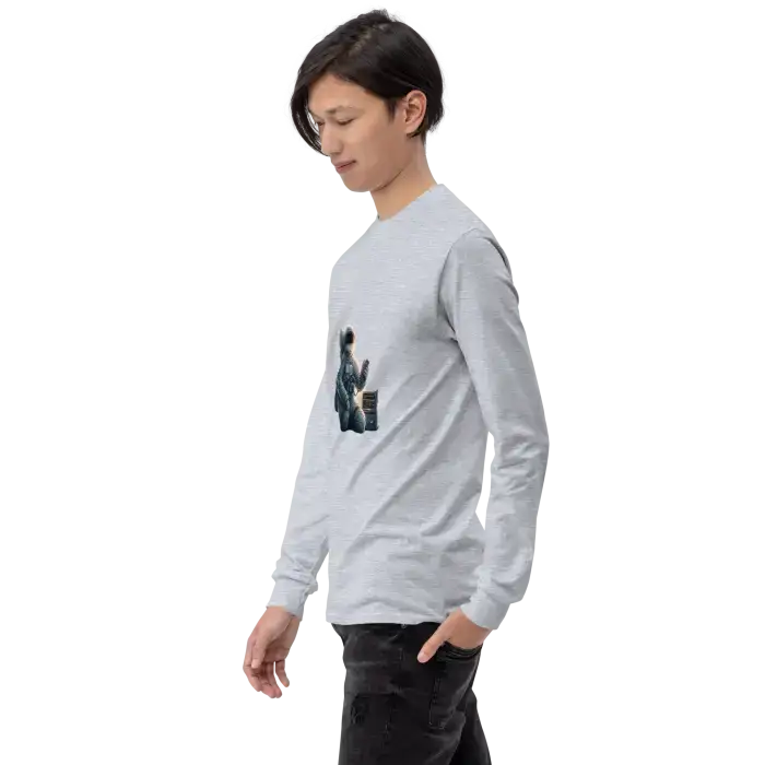 Man wearing a long-sleeved shirt.