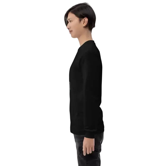 Man in black long-sleeved shirt and jeans.
