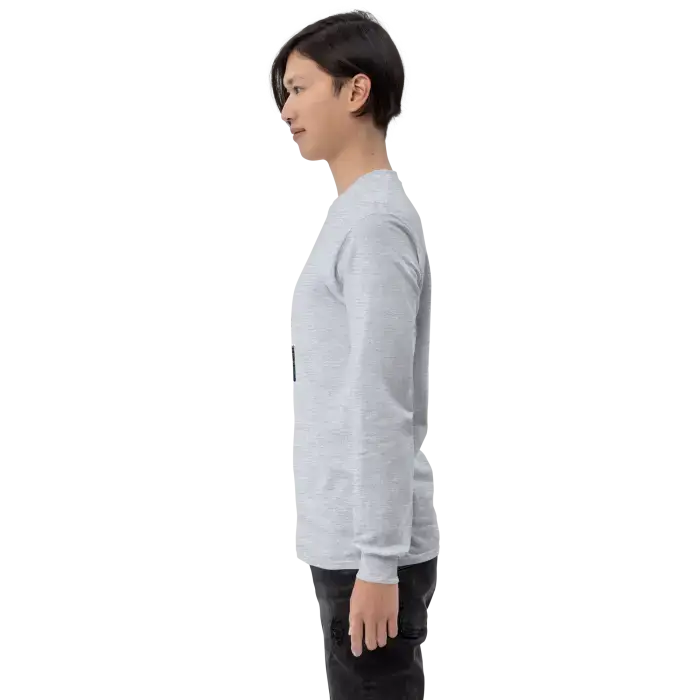 Man in gray long-sleeved shirt.
