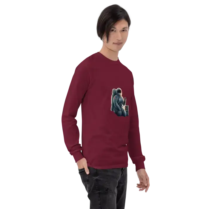 Maroon long-sleeved shirt.