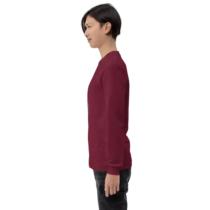 Maroon long-sleeved shirt.