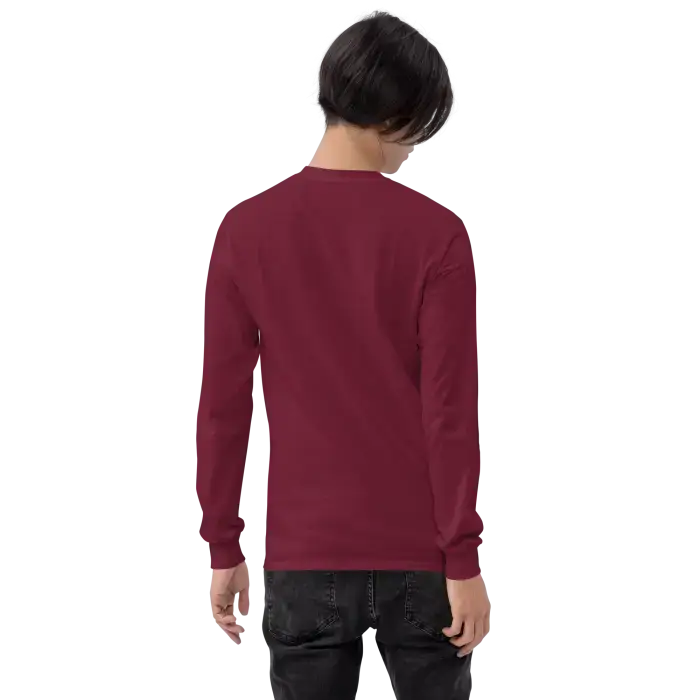 Maroon long-sleeved shirt.