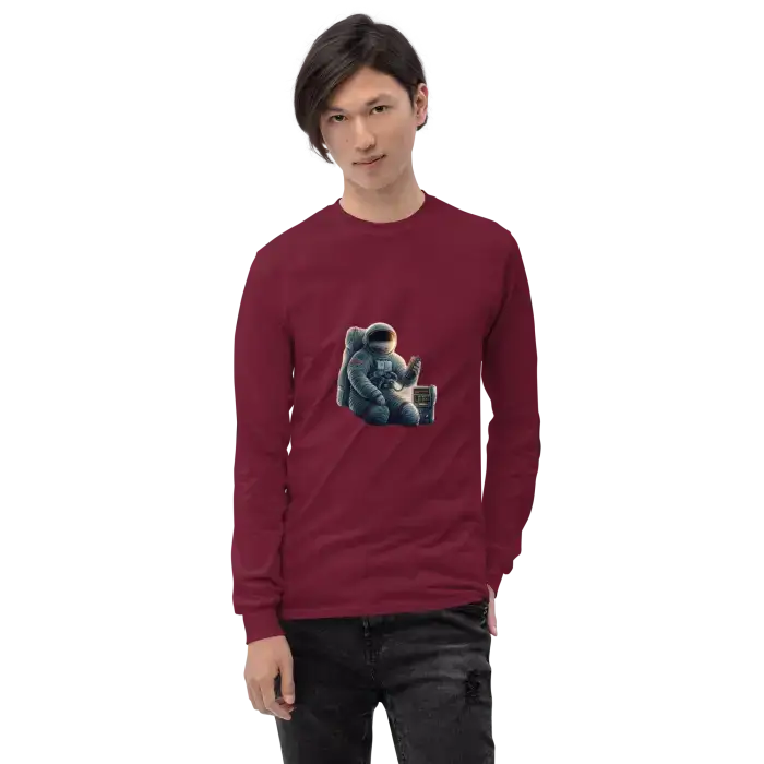 Maroon long-sleeved shirt.