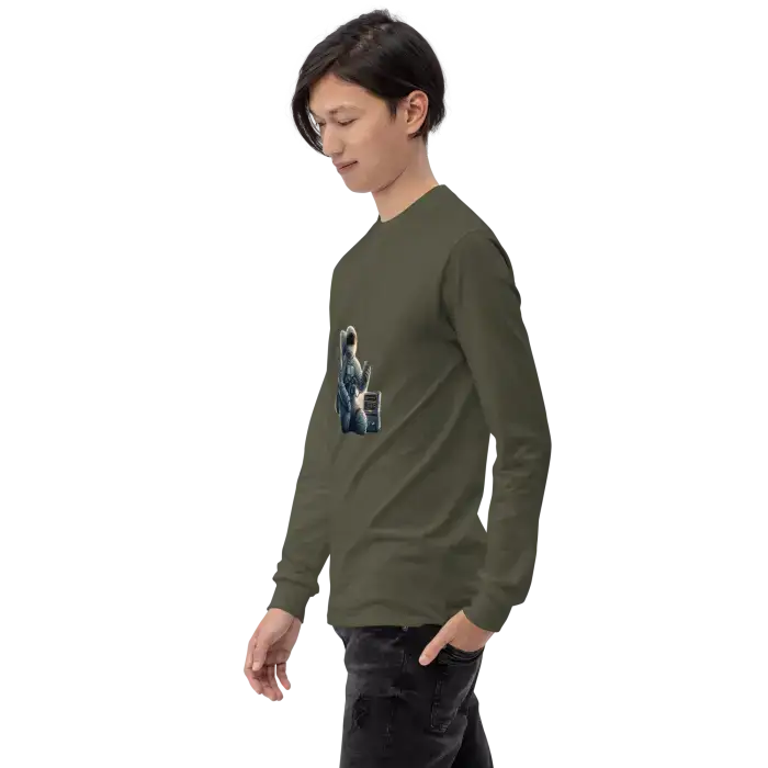 Olive long-sleeved shirt.