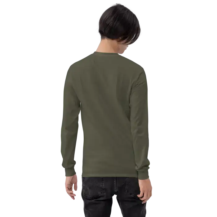 Olive green long-sleeved shirt.