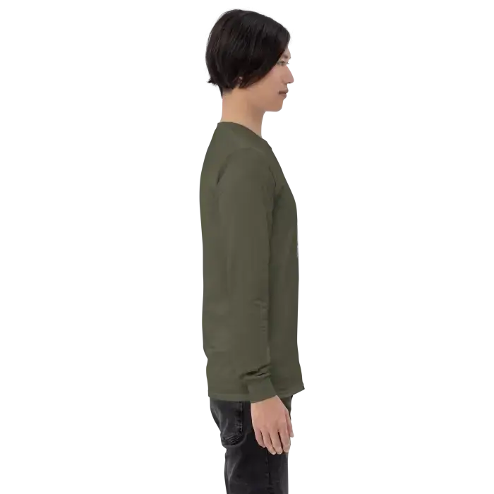 Olive green long-sleeved shirt.