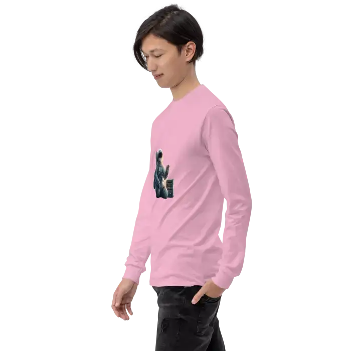 Pink long-sleeved shirt with graphic.