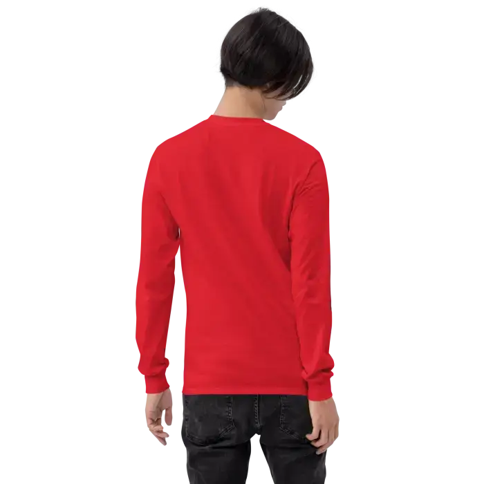 Red long-sleeved shirt.