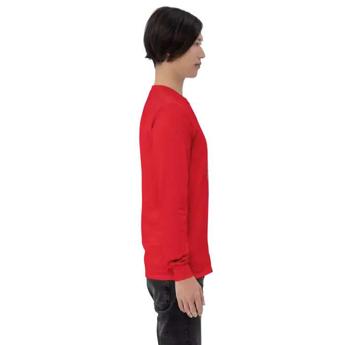 Red long-sleeved shirt.