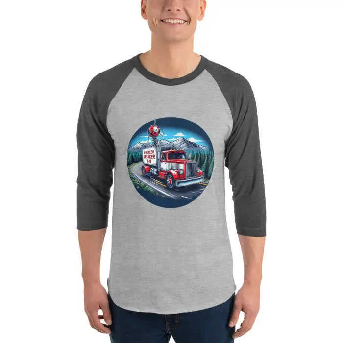 Gray and black baseball tee.