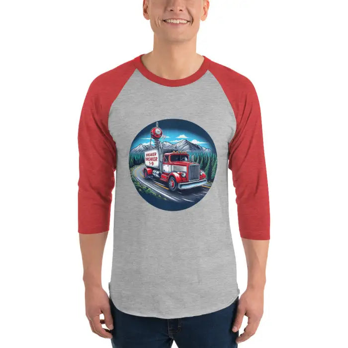 Red and gray baseball tee.