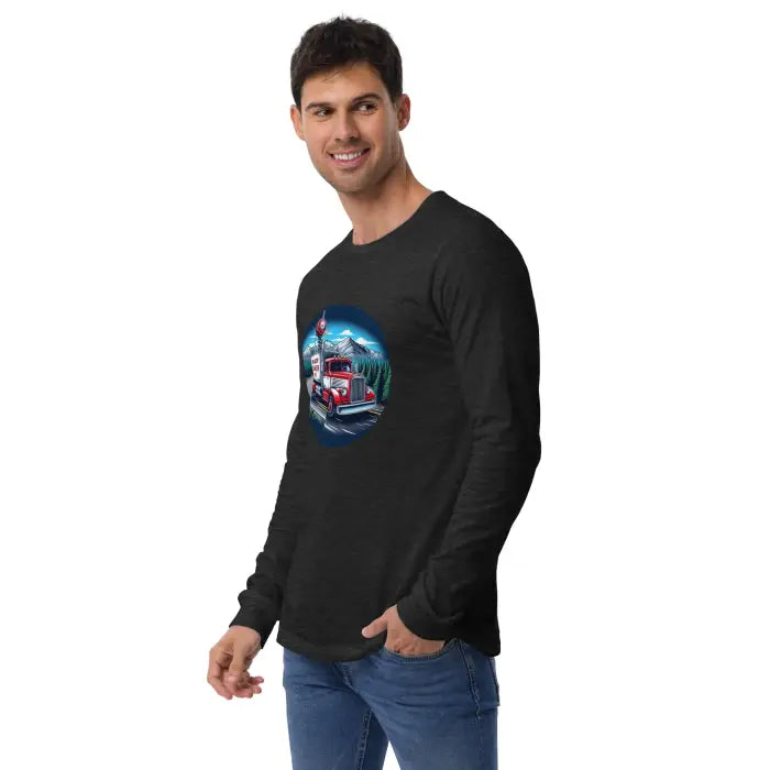 Black long-sleeved shirt with truck graphic.