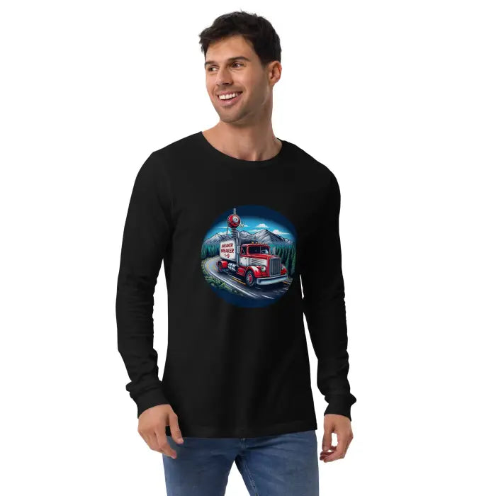 Black long-sleeved shirt with a truck design.