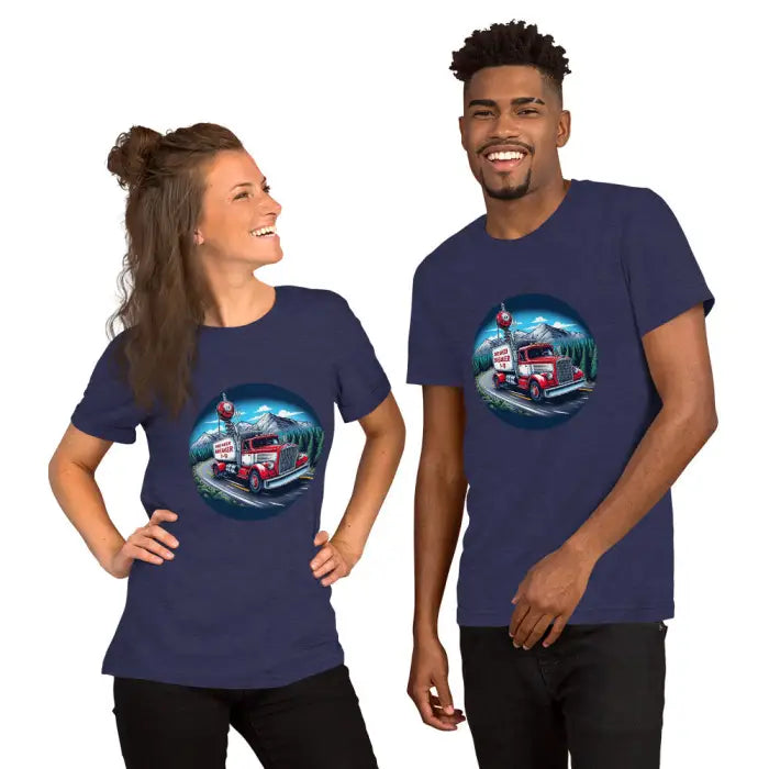 Matching navy t-shirts.