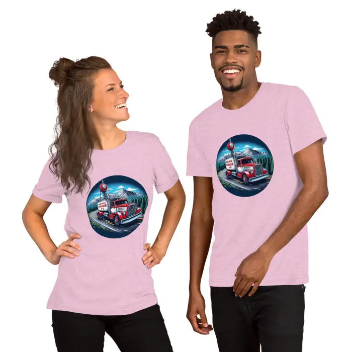 Matching pink t-shirts.