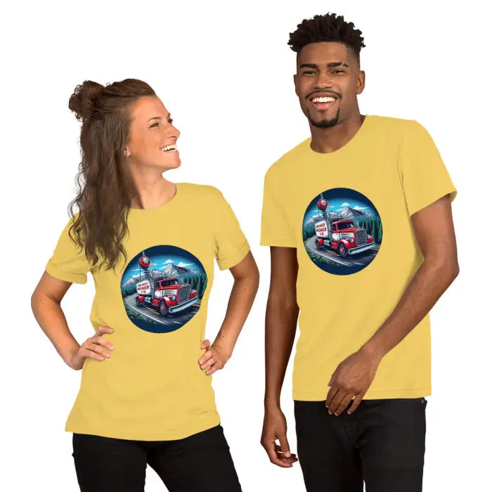 Matching yellow t-shirts.