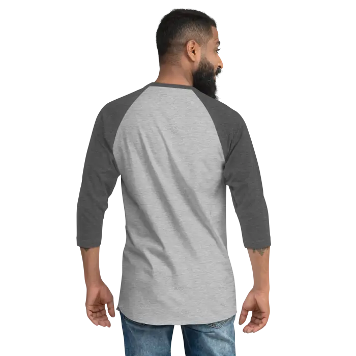 Gray and charcoal raglan shirt.