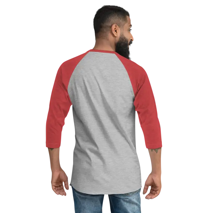 Gray and red raglan shirt.
