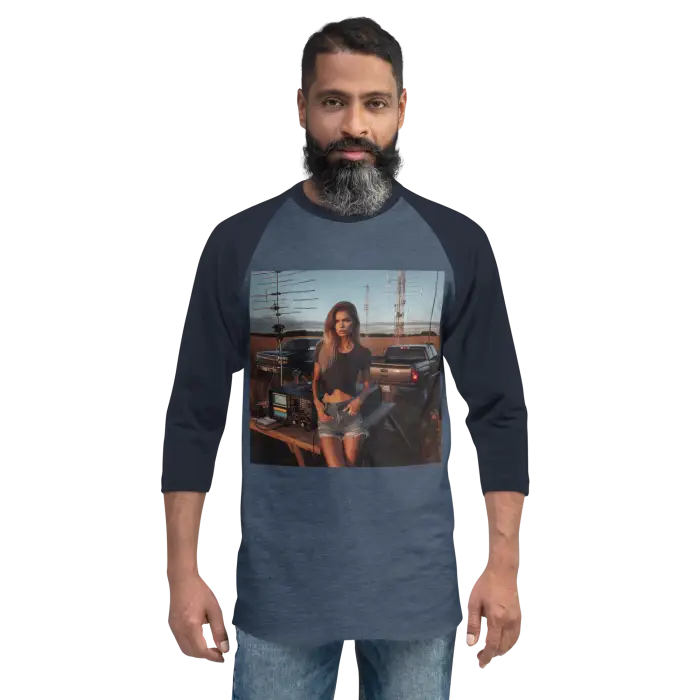 Man wearing a t-shirt with a woman on it.