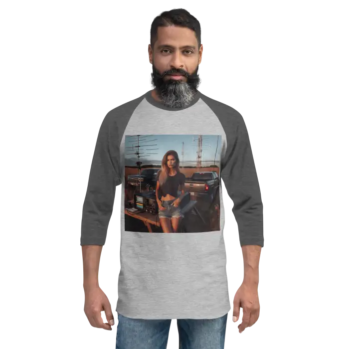 Raglan shirt with a woman graphic.