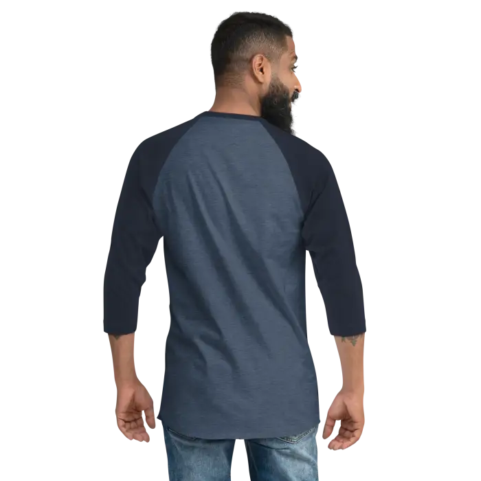 Navy blue raglan shirt.