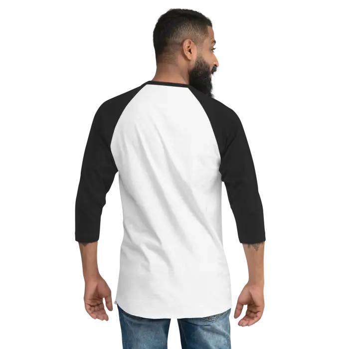 White and black raglan shirt.