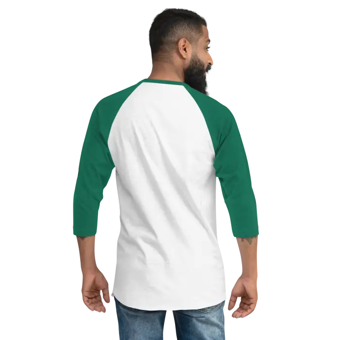 White and green baseball tee.