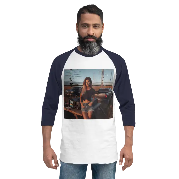 Raglan shirt with a woman graphic.