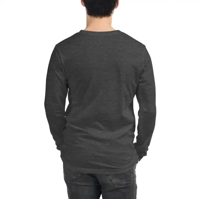 Charcoal long-sleeved shirt.