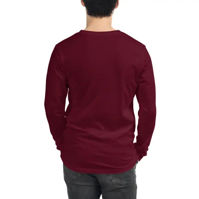 Maroon long-sleeved shirt.