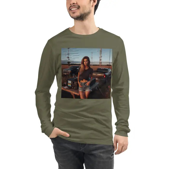 Olive green long-sleeved shirt.