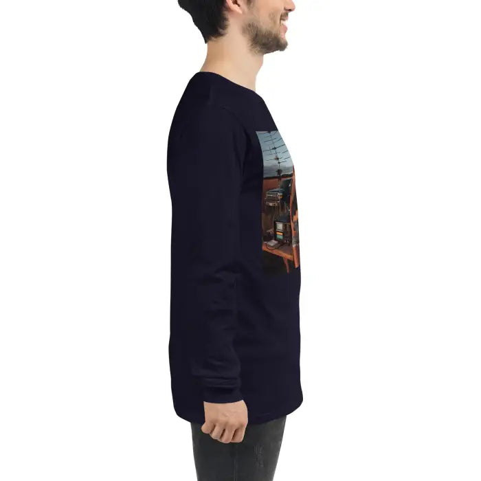 Navy long-sleeved shirt.