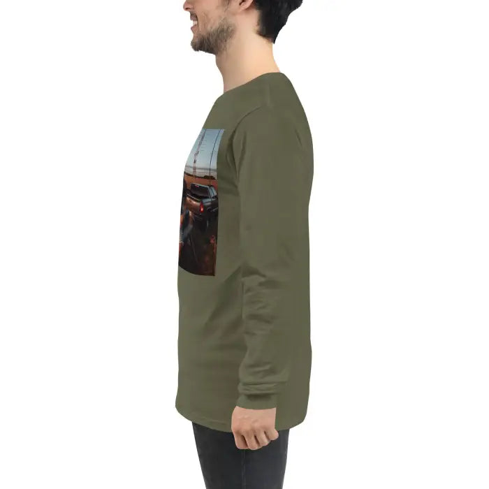 Olive green long-sleeved shirt.