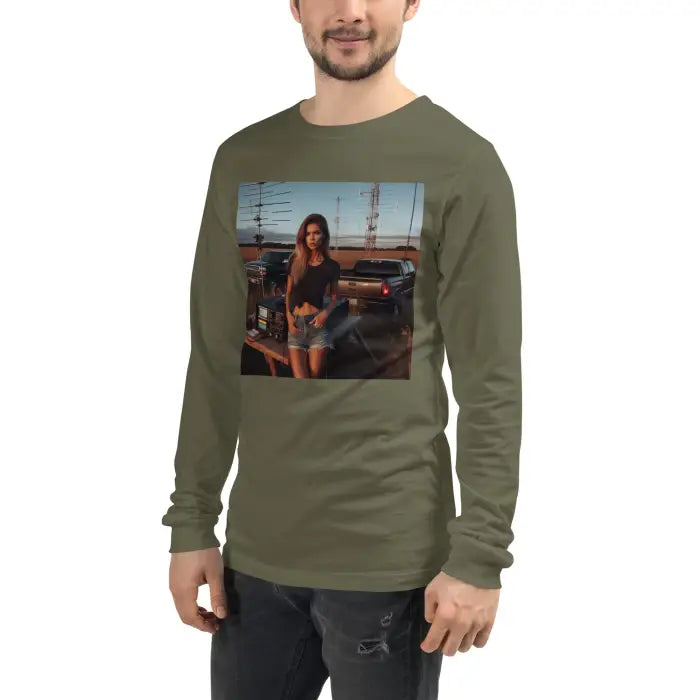 Olive green long-sleeved shirt.
