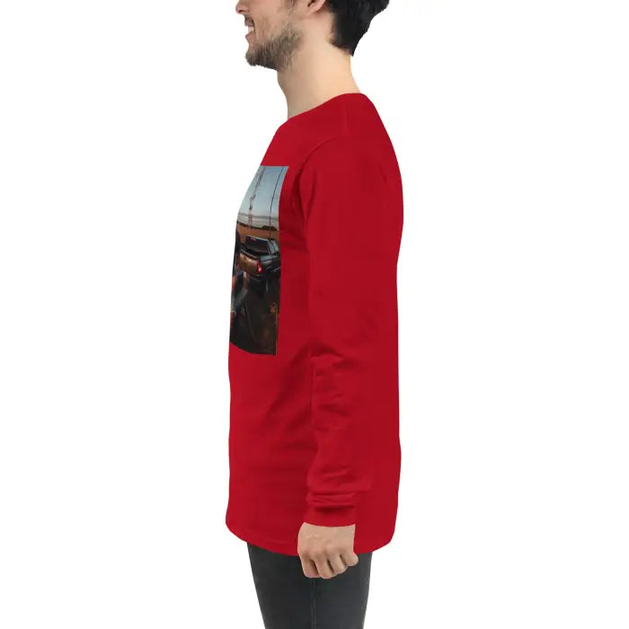 Red long-sleeved shirt.
