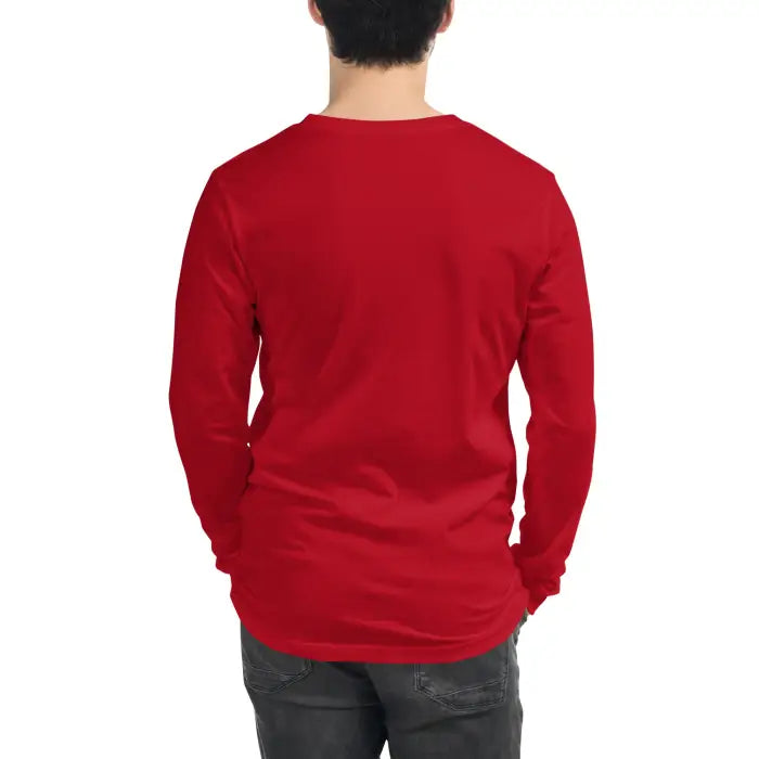 Red long-sleeved shirt.