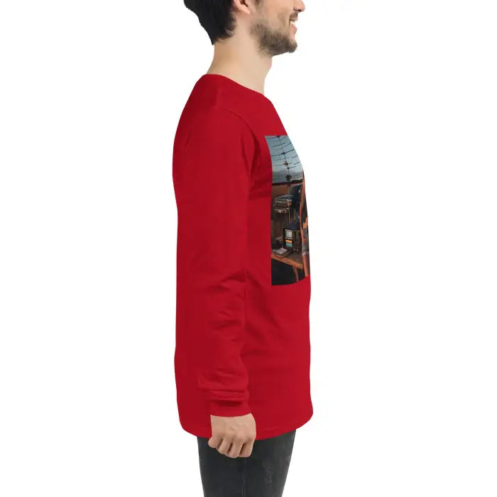 Red long-sleeved shirt.