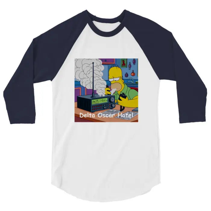 Raglan shirt with cartoon graphic.