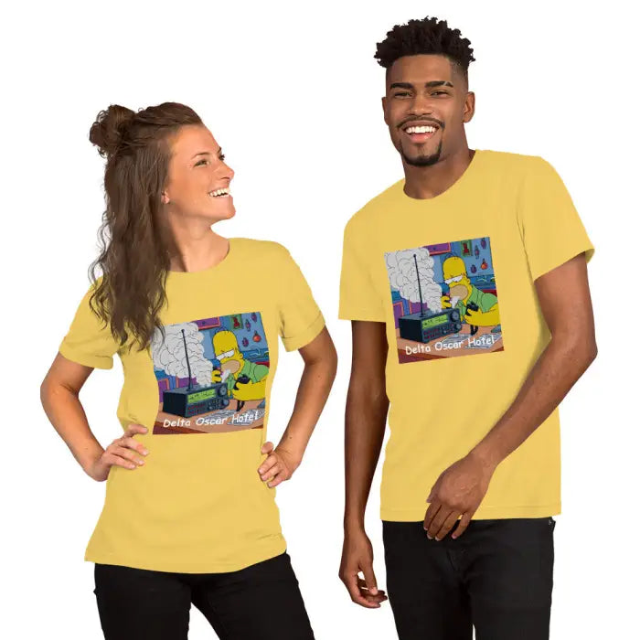 Matching yellow t-shirts.