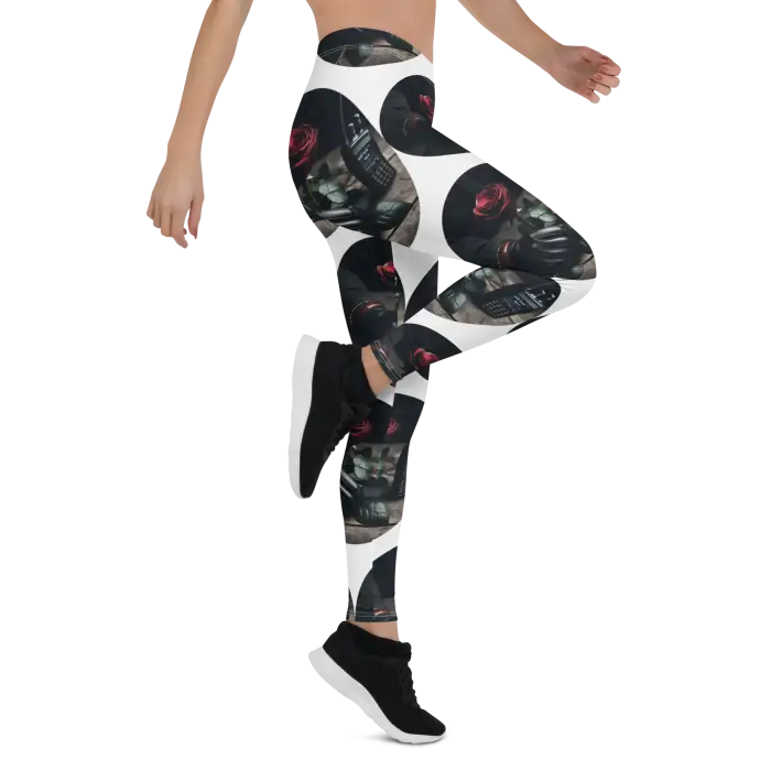Patterned leggings.