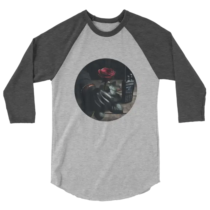 Gray and charcoal raglan shirt.